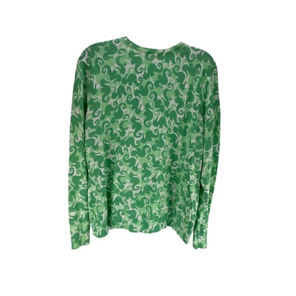 Lands End Womens Green Seahorse Print Cardigan Sweater L - Picture 5 of 9